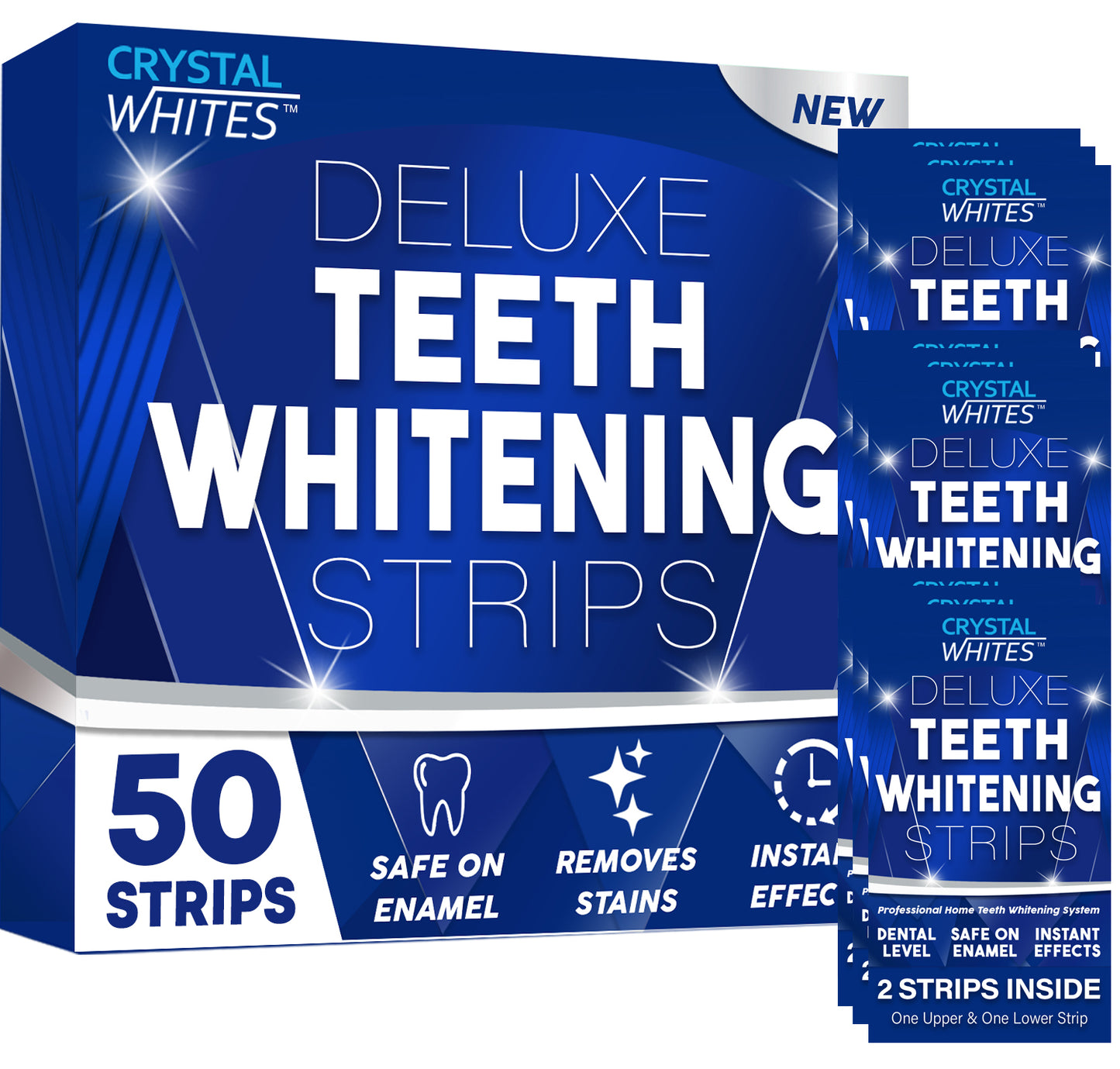 Deluxe Teeth Whitening Strips & LED Laser Light - 50 Pack - Crystal Whites