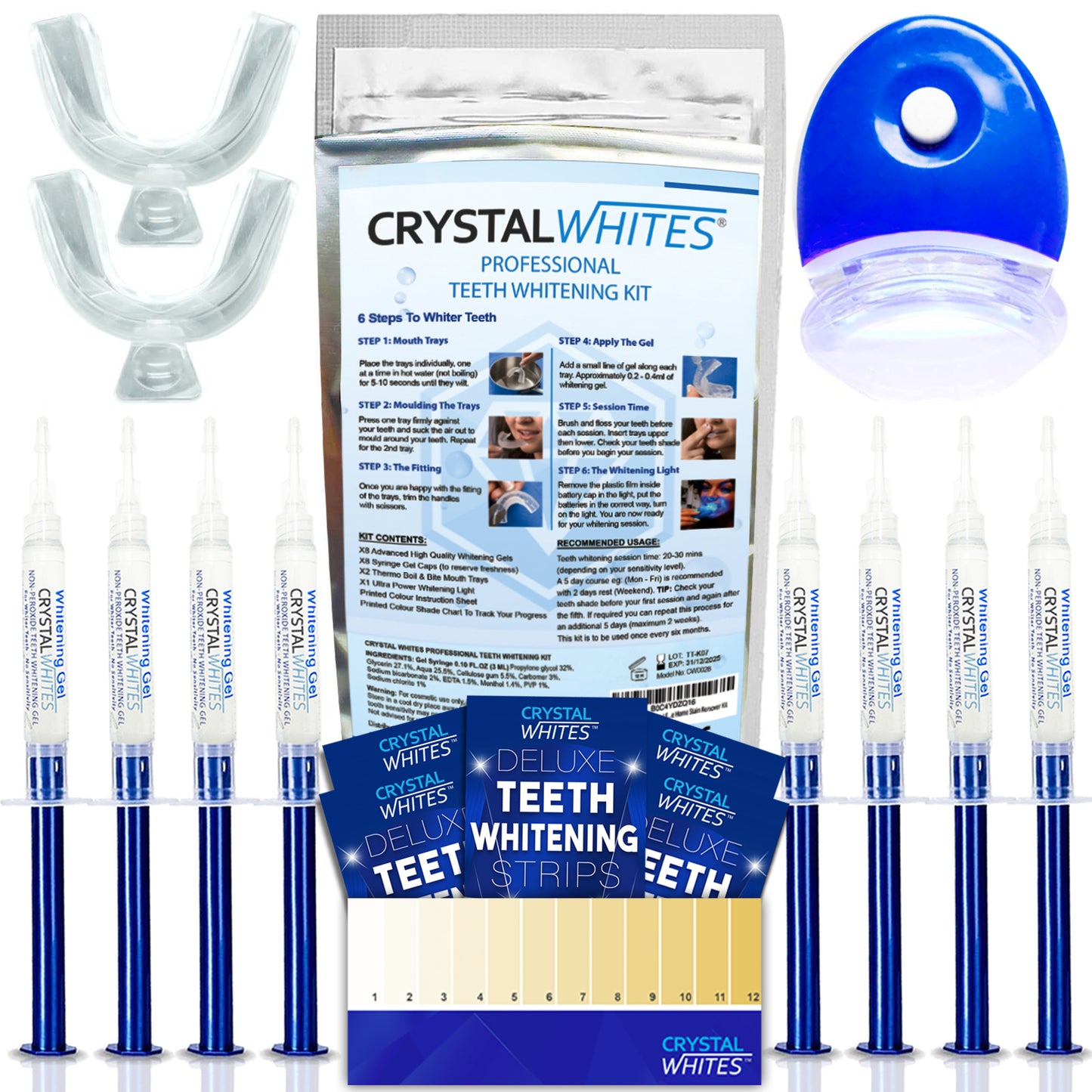 8 Gel Teeth Whitening Kit & 7 Deluxe Strips - Ultimate Kit - Crystal Whites