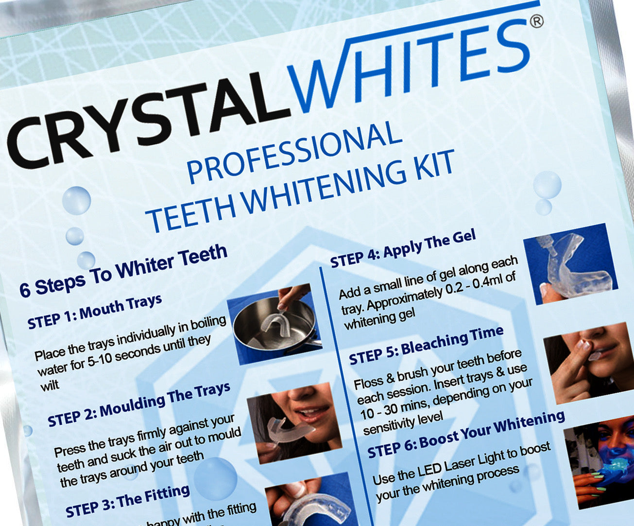 Teeth Whitening Kit With LED Light & 5 Gels - Advanced - Crystal Whites