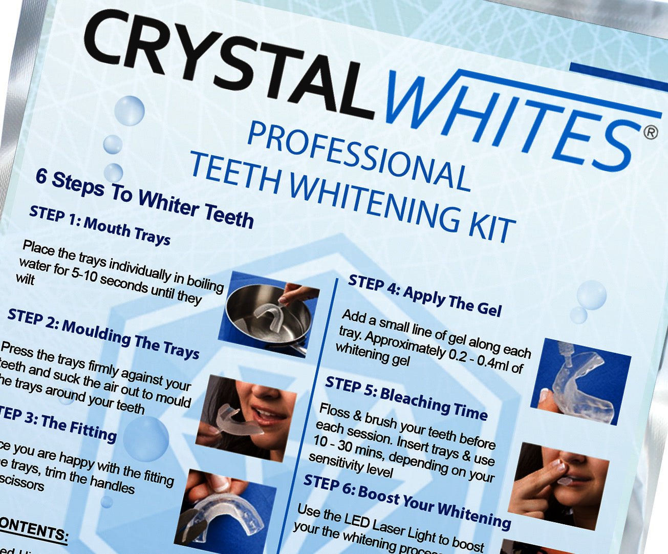 Teeth Whitening Kit With LED Light & 5 Gels - Advanced - Crystal Whites